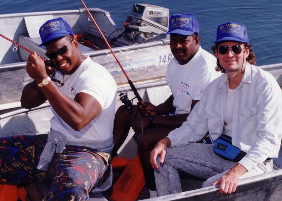 Colin M Jarman fishing with Robert Cox and Buford McGee LA Rams 