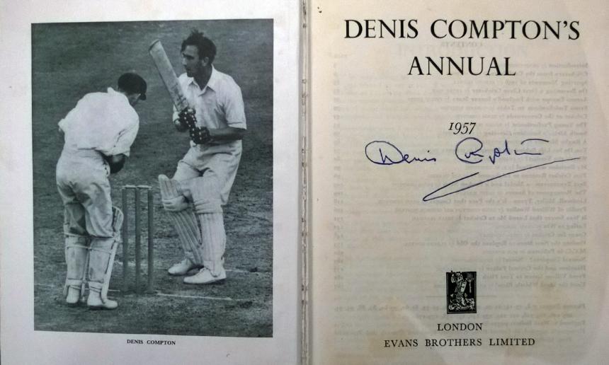 1957 Cricket Annual signed by England and Surrey batting legend Denis Compton