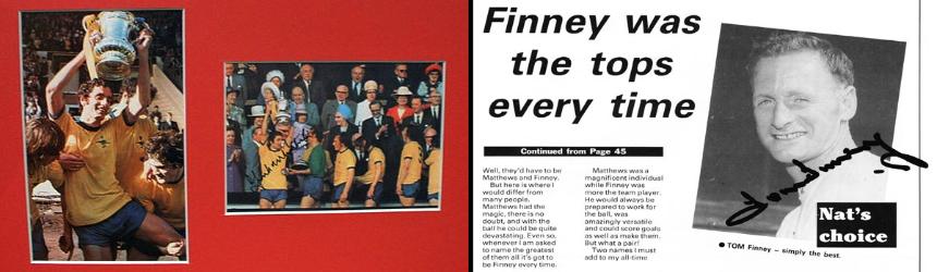 1. FRANK McLINTOCK signed photos from 1971 FA Cup Final 2. SIR TOM FINNEY signed book page