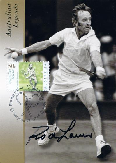 50c Tennis Stamp 2003 First Day Cover signed by Australian legend ROD LAVER