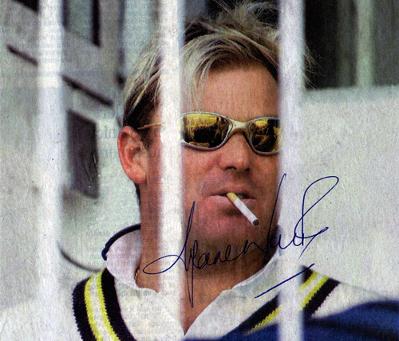 Yorkshire Post newspaper photo signed by Australian leg-spinner SHANE WARNE