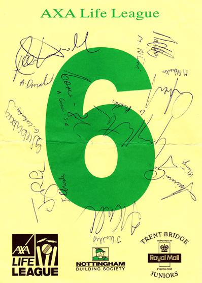 Trent Bridge six card signed by members of 1998 South African tourists to England