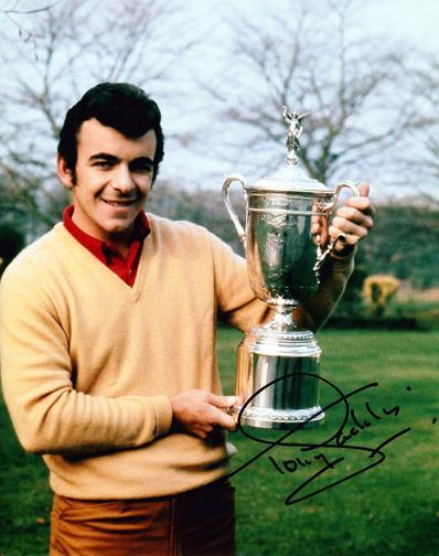 TONY JACKLIN signed photo with US Open trophy.